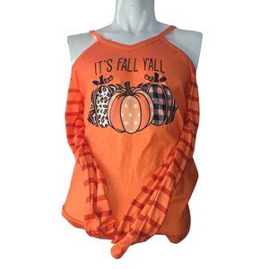 Orange Cold Shoulder Long Sleeve Shirt "Its Fall Y'all" Pumpkin*Womens top*L*EUC